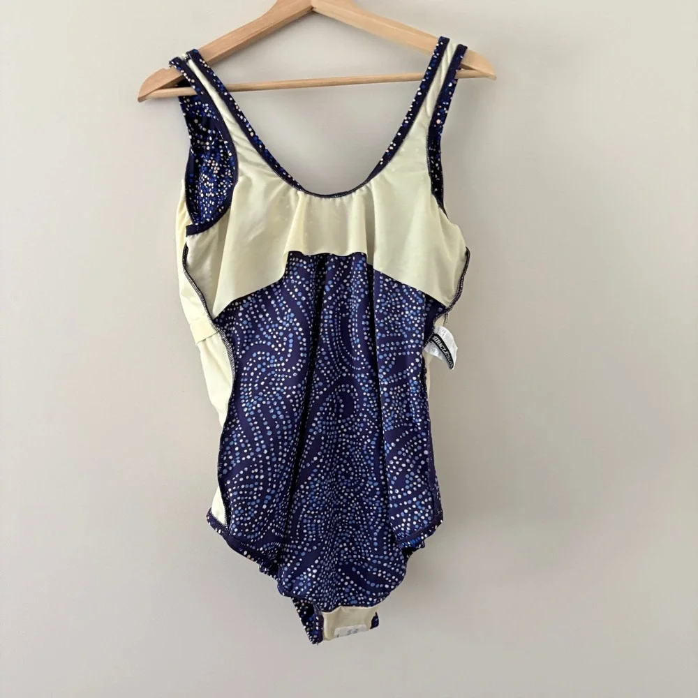 Miraclesuit One Piece Oceanus 20W Plum Multi Blue Abstract Ruched Slimming Swim